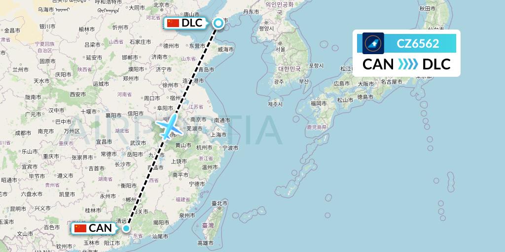 CZ6562 China Southern Airlines Flight Map: Guangzhou to Dalian