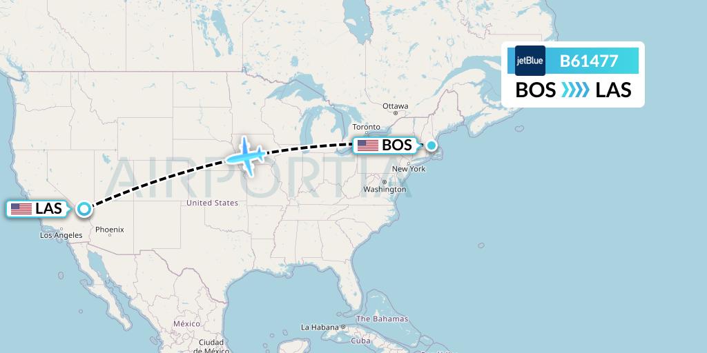 B61477 JetBlue Airways Flight Map: Boston to Las Vegas