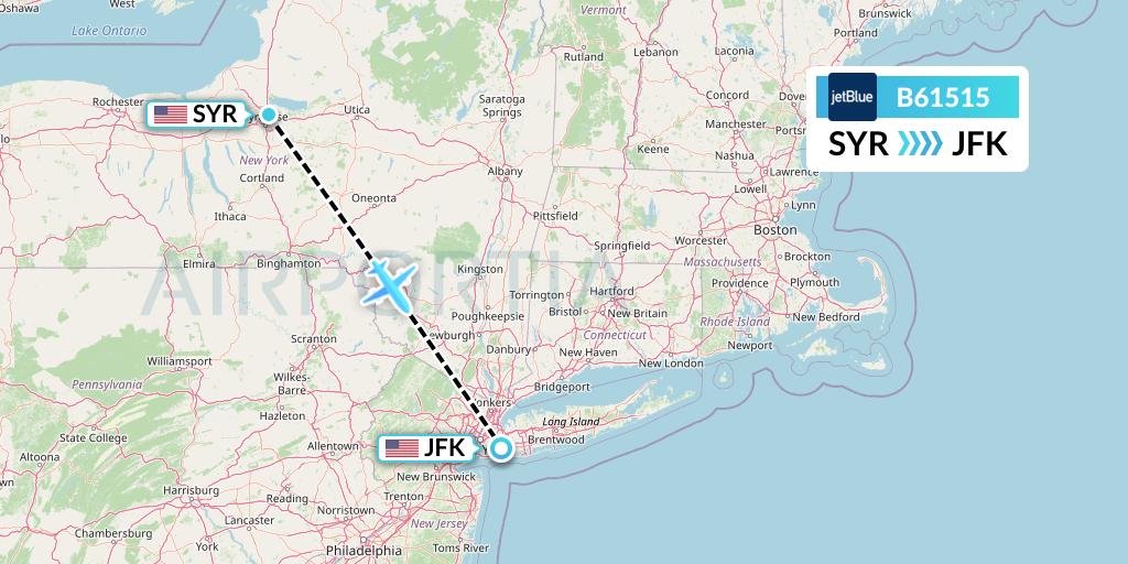 B61515 JetBlue Airways Flight Map: Syracuse to New York