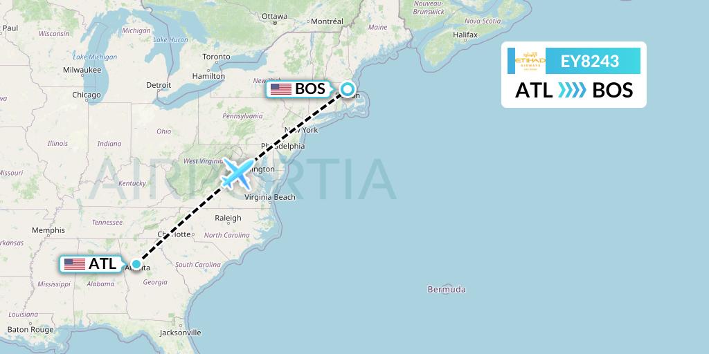 EY8243 Etihad Airways Flight Map: Atlanta to Boston