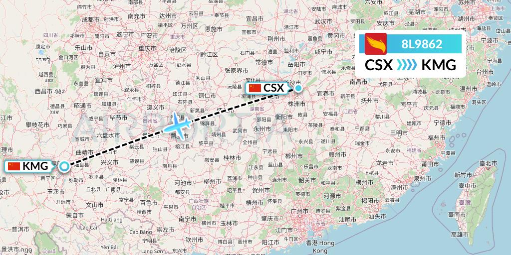 8L9862 Lucky Air Flight Map: Changsha to Kunming