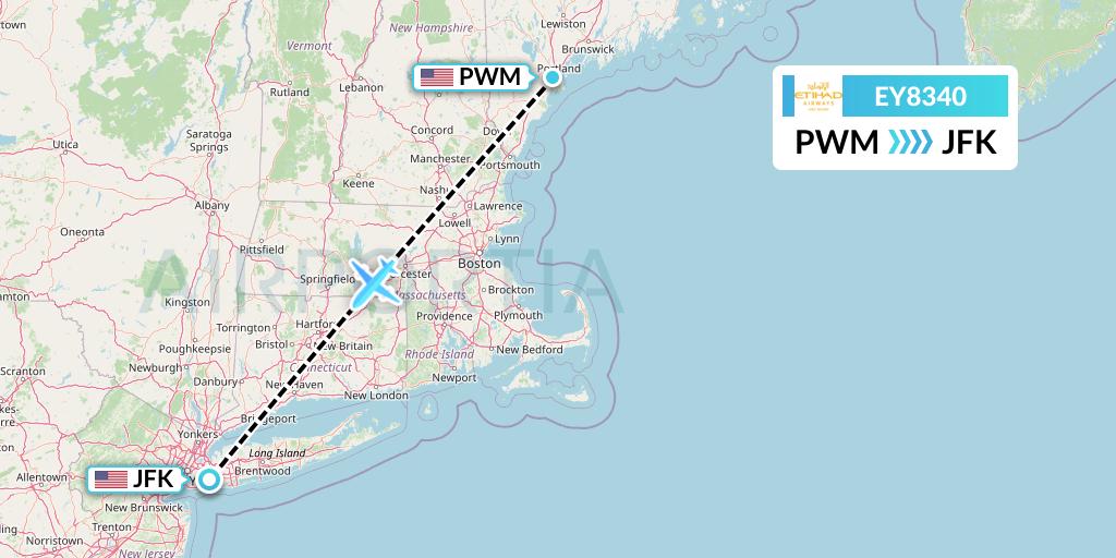 EY8340 Etihad Airways Flight Map: Portland to New York