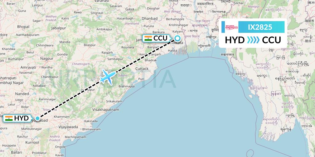 IX2825 Air India Express Flight Map: Hyderabad to Kolkata