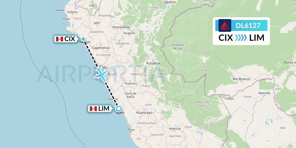DL6127 Delta Air Lines Flight Map: Chiclayo to Lima