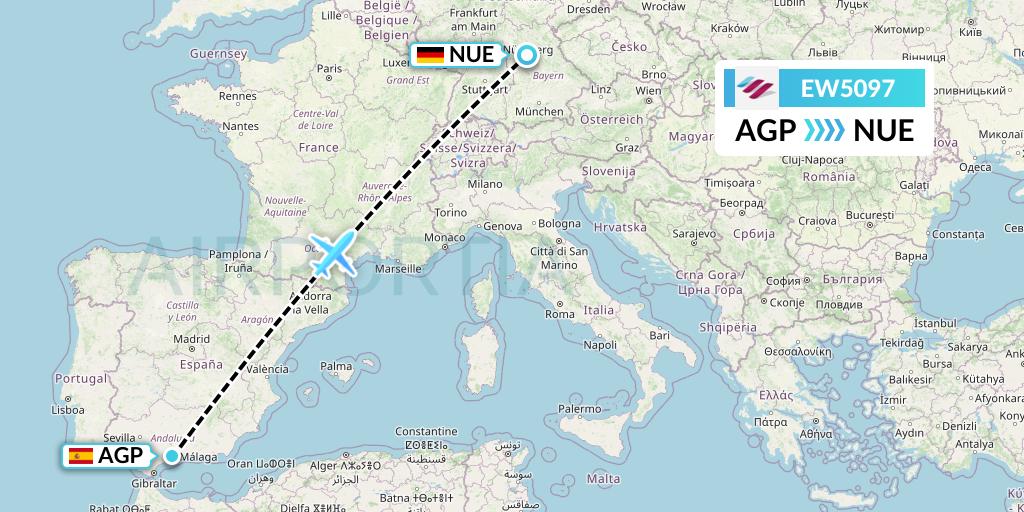 EW5097 Eurowings Flight Map: Malaga to Nurnberg