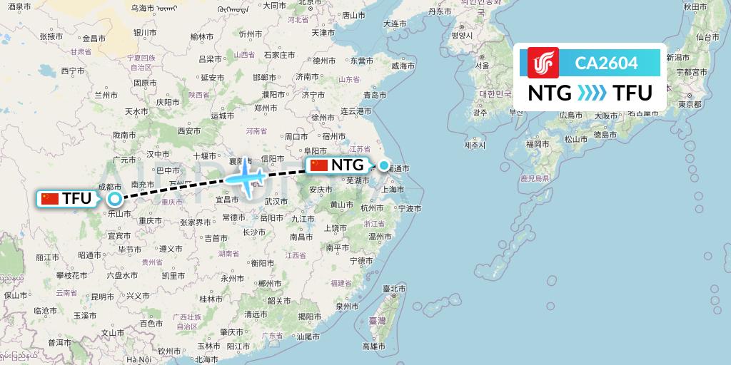 CA2604 Air China Flight Map: Nantong to Chengdu