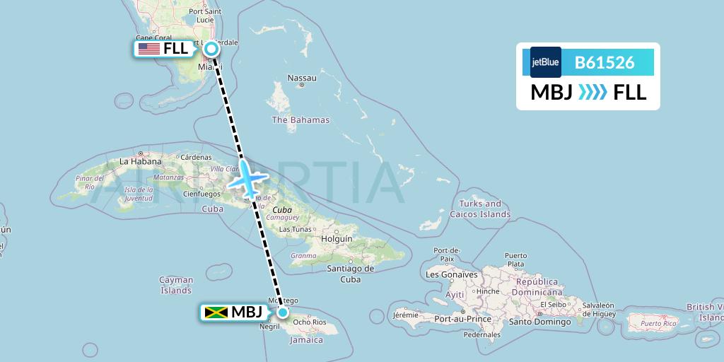 B61526 JetBlue Airways Flight Map: Montego Bay to Fort Lauderdale