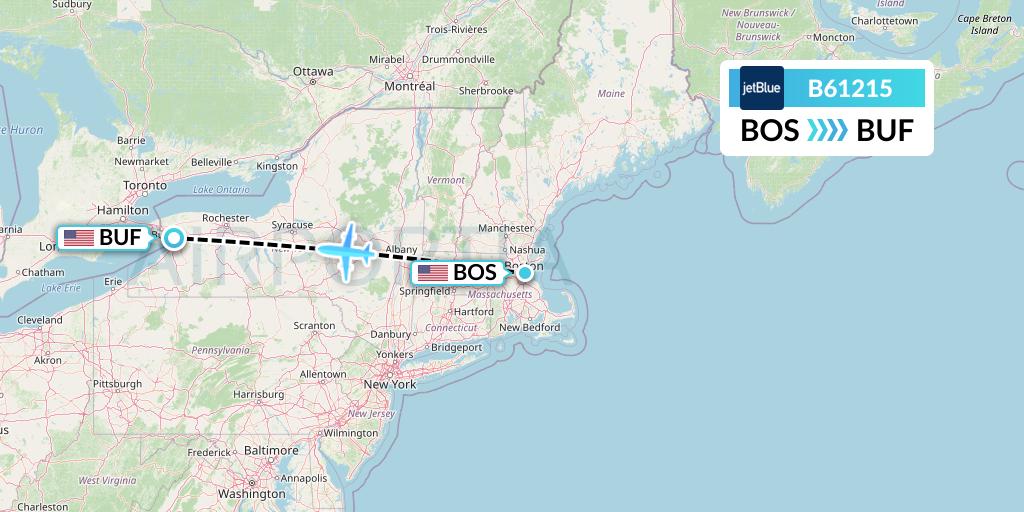 B61215 JetBlue Airways Flight Map: Boston to Buffalo
