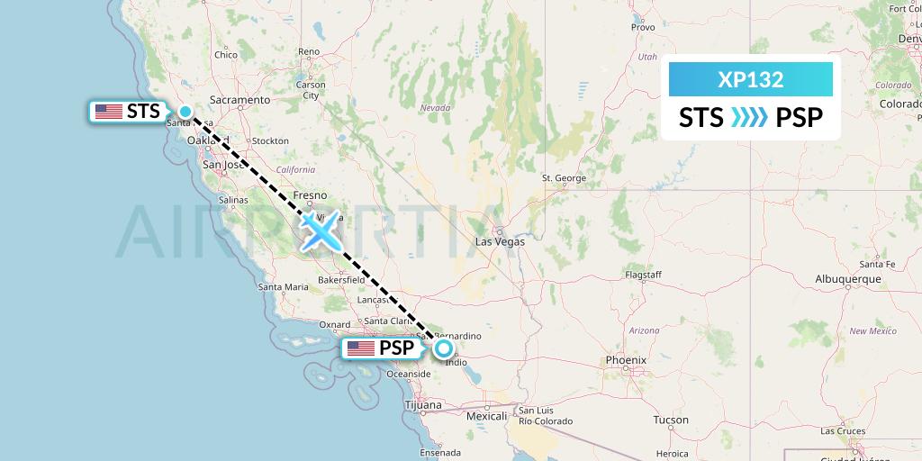 XP132 Avelo Airlines Flight Map: Santa Rosa to Palm Springs