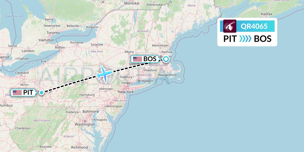QR4065 Qatar Airways Flight Map: Pittsburgh to Boston