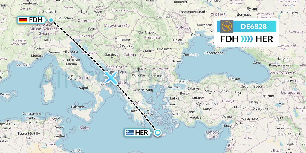 DE6828 Condor Flight Map: Friedrichshafen to Heraklion