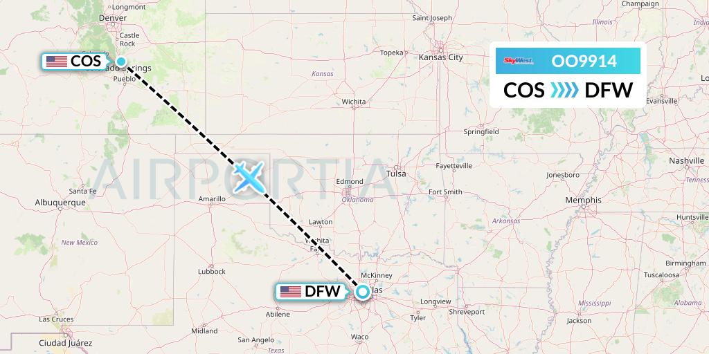 OO9914 SkyWest Airlines Flight Map: Colorado Springs to Dallas