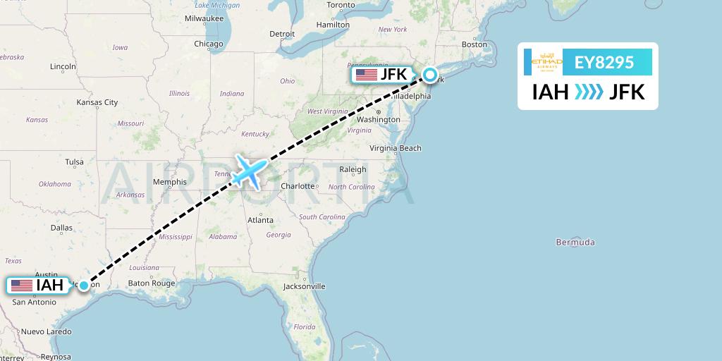 EY8295 Etihad Airways Flight Map: Houston to New York