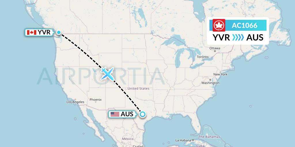 AC1066 Air Canada Flight Map: Vancouver to Austin