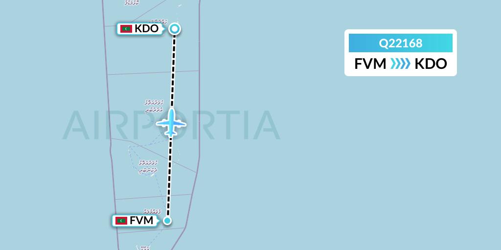 Q22168 Maldivian Flight Map: Fuvahmulah Island to Kadhdhoo Island