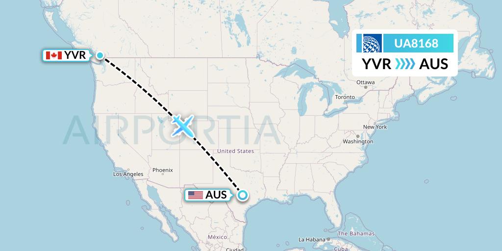 UA8168 United Airlines Flight Map: Vancouver to Austin