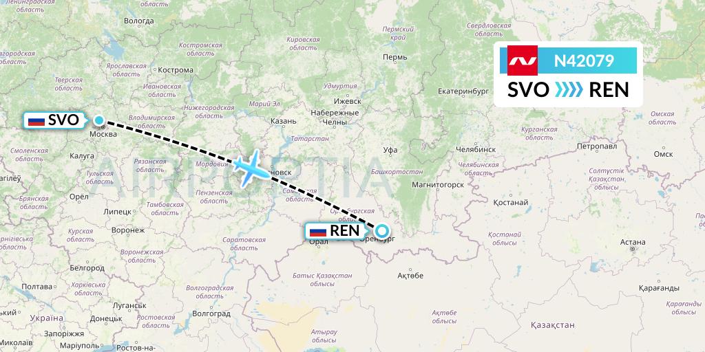 N42079 Nordwind Airlines Flight Map: Moscow to Orenburg
