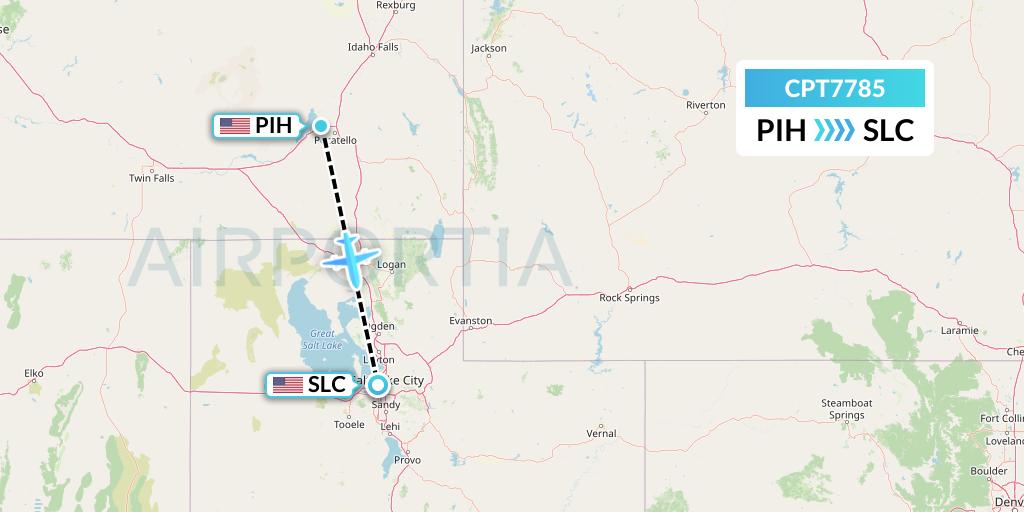 CPT7785 Corporate Air Flight Map: Pocatello to Salt Lake City