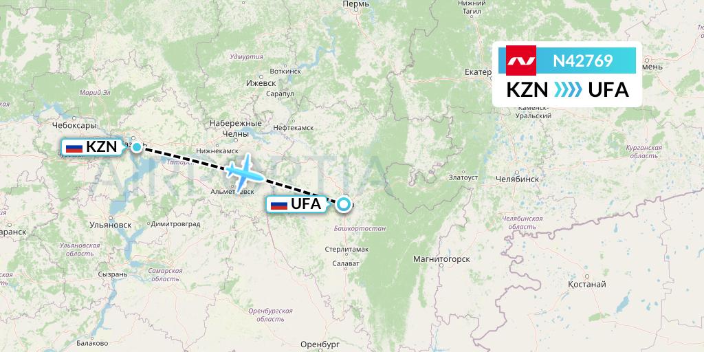 N42769 Nordwind Airlines Flight Map: Kazan to Ufa