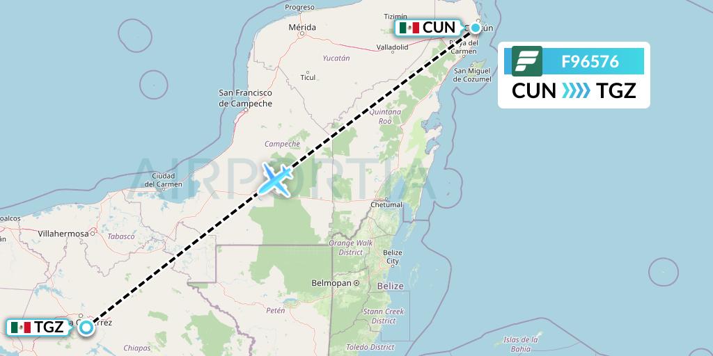 F96576 Frontier Airlines Flight Map: Cancun to Tuxtla Gutierrez