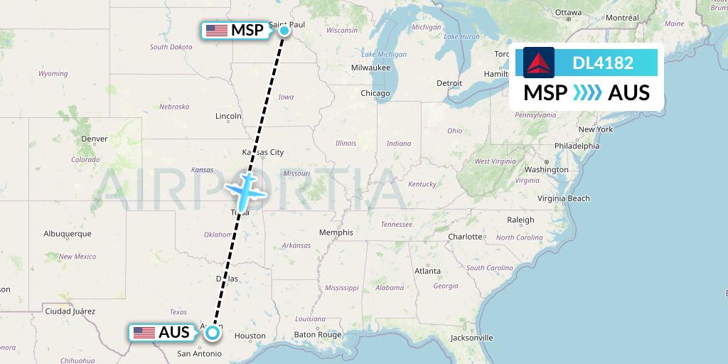 DL4182 Delta Air Lines Flight Map: Minneapolis to Austin