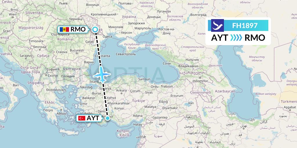 FH1897 Freebird Airlines Flight Map: Antalya to Chisinau