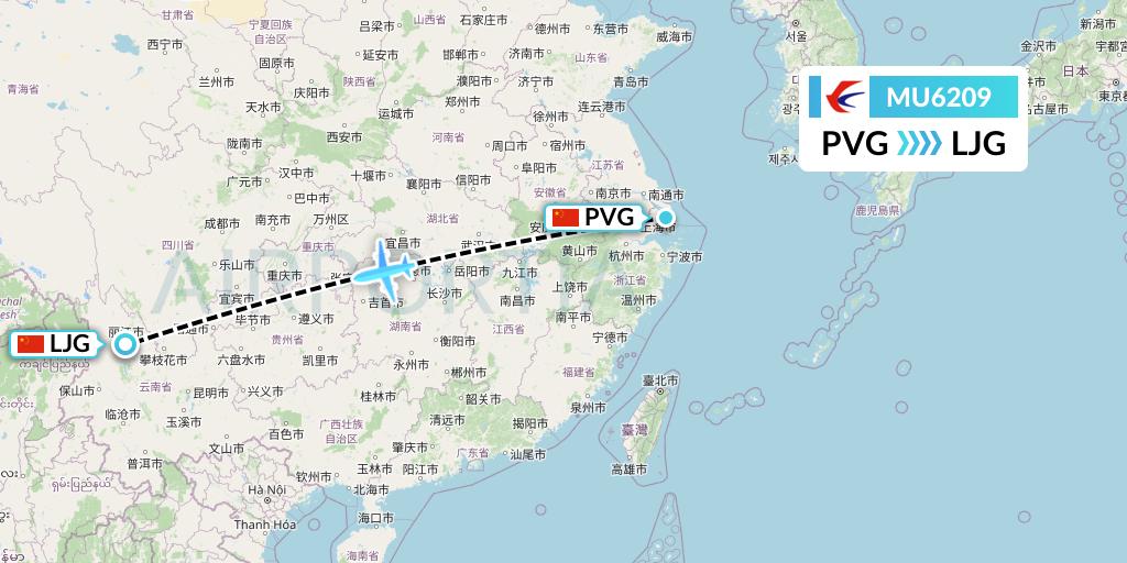 MU6209 China Eastern Airlines Flight Map: Shanghai to Lijiang