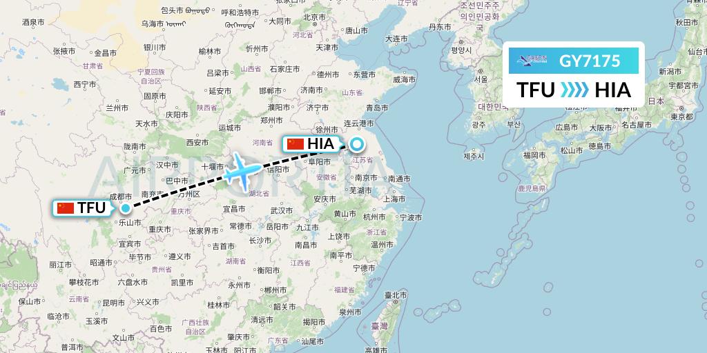 GY7175 Colorful GuiZhou Airlines Flight Map: Chengdu to Huai'an