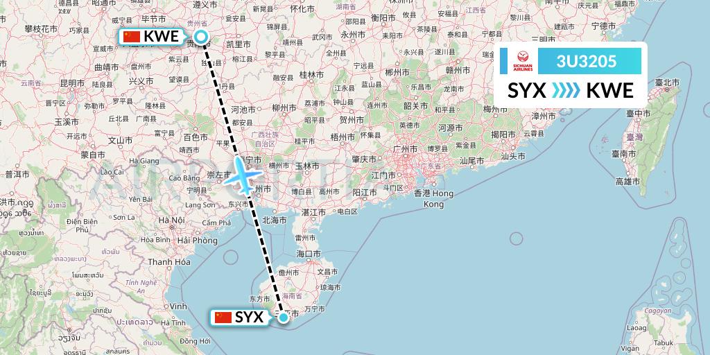 3U3205 Sichuan Airlines Flight Map: Sanya to Guiyang