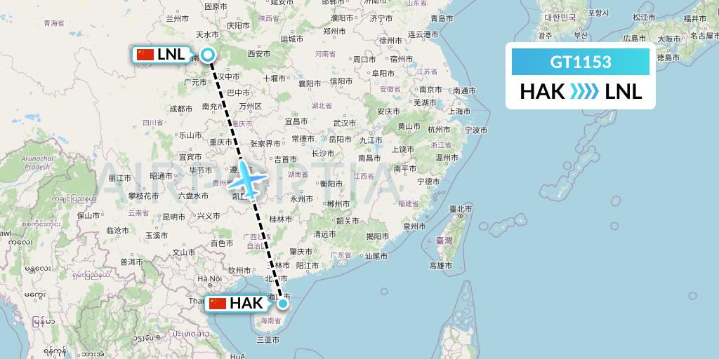 GT1153 Air Guilin Flight Map: Haikou to Tianshui