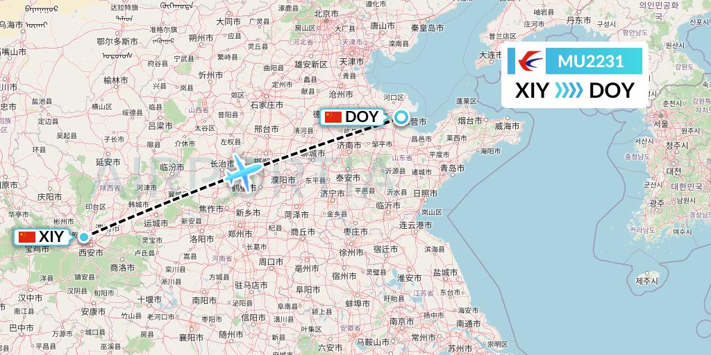 MU2231 China Eastern Airlines Flight Map: Xi'an to Dongying