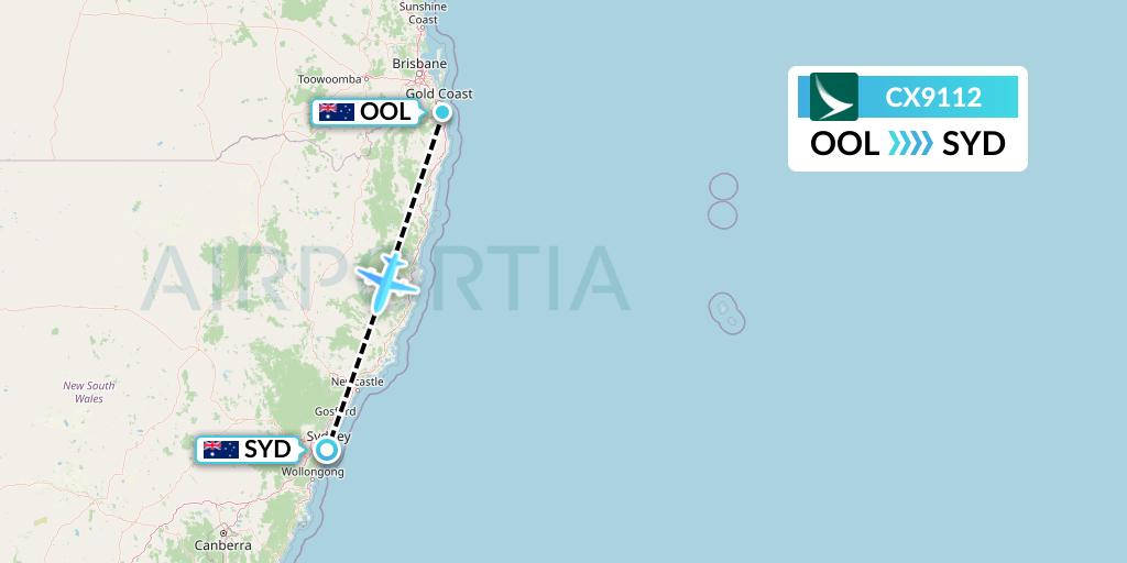 CX9112 Cathay Pacific Flight Map: Gold Coast to Sydney
