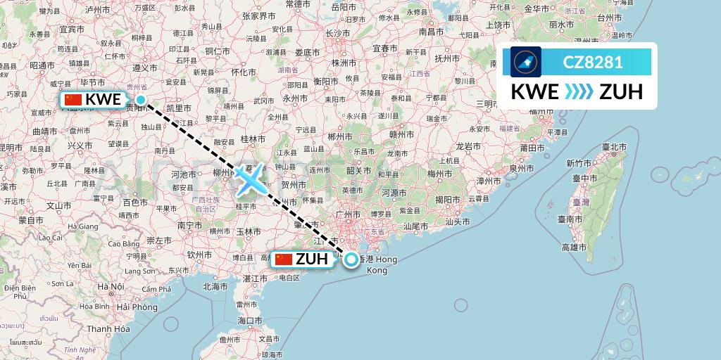 CZ8281 China Southern Airlines Flight Map: Guiyang to Zhuhai