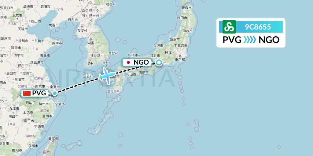 9C8655 Spring Airlines Flight Map: Shanghai to Nagoya