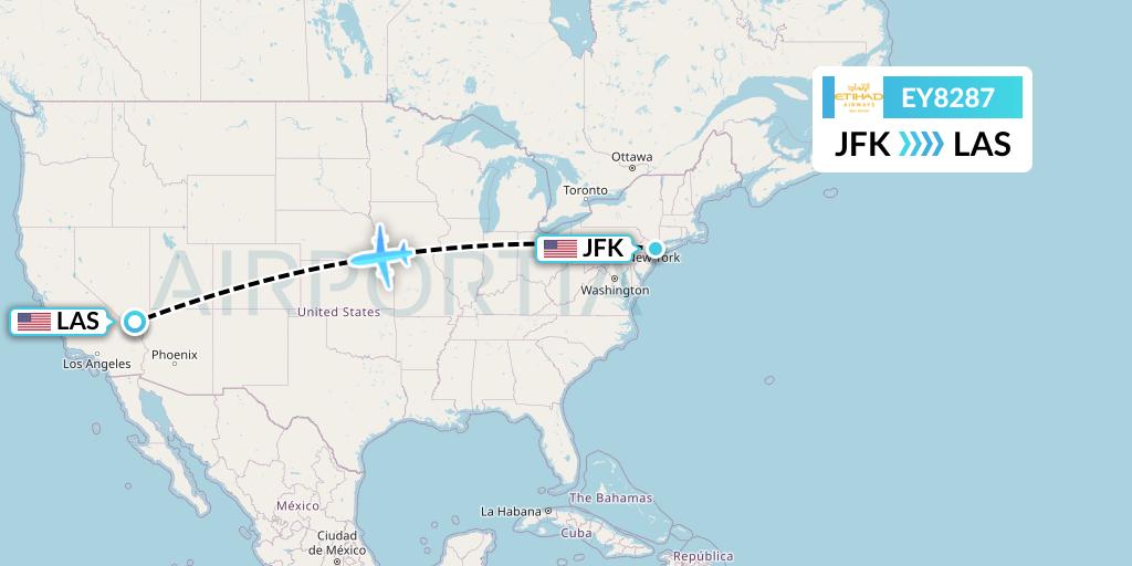 EY8287 Etihad Airways Flight Map: New York to Las Vegas
