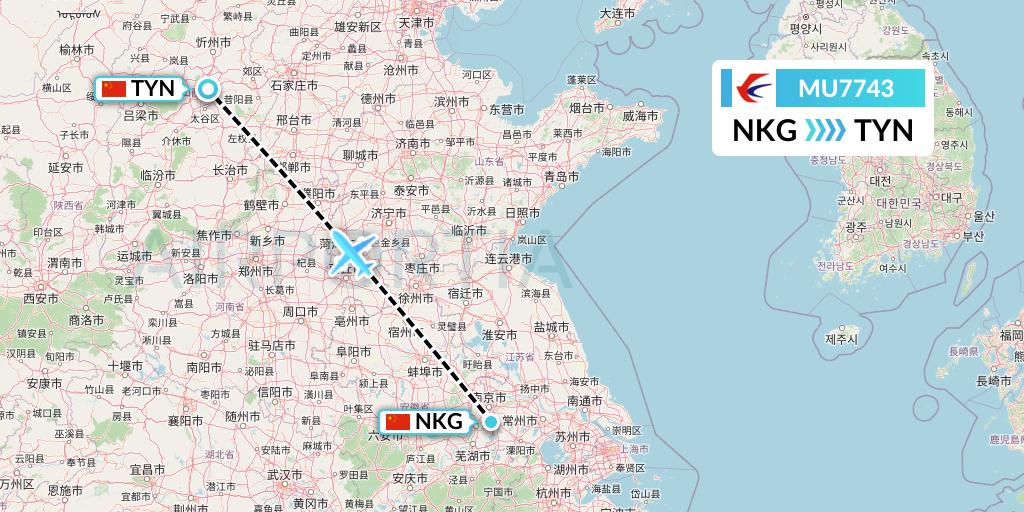 MU7743 China Eastern Airlines Flight Map: Nanjing to Taiyuan