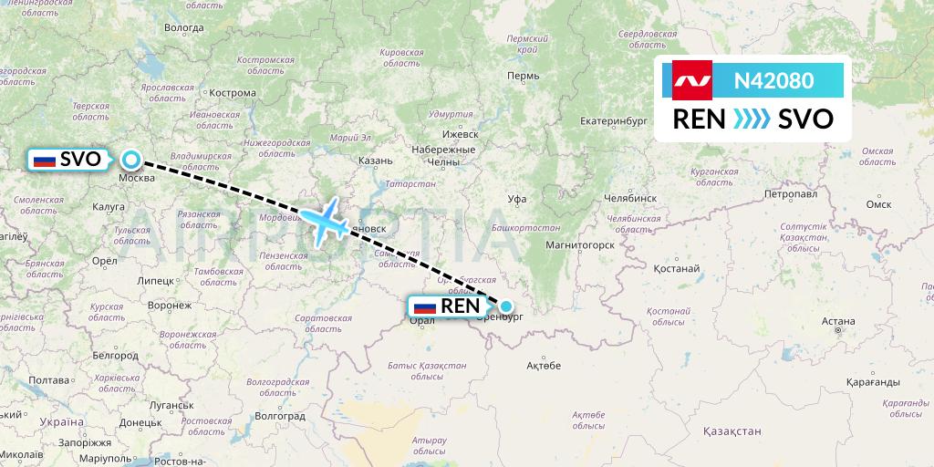 N42080 Nordwind Airlines Flight Map: Orenburg to Moscow