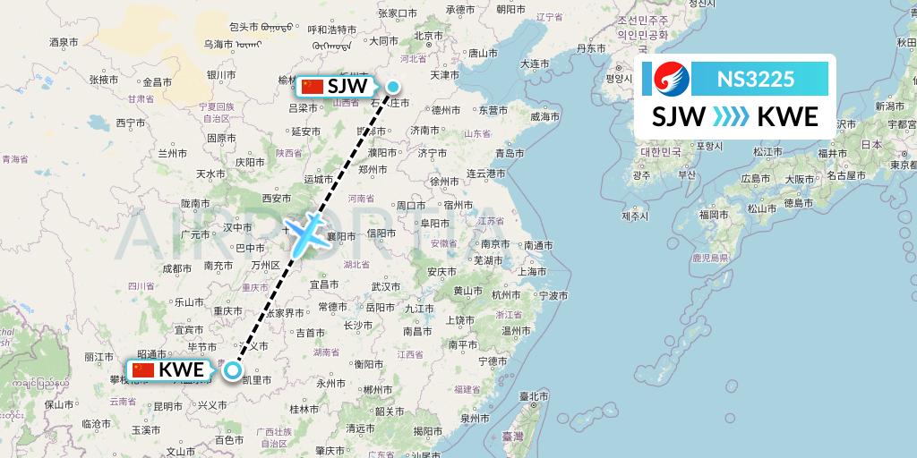 NS3225 Hebei Airlines Flight Map: Shijiazhuang to Guiyang