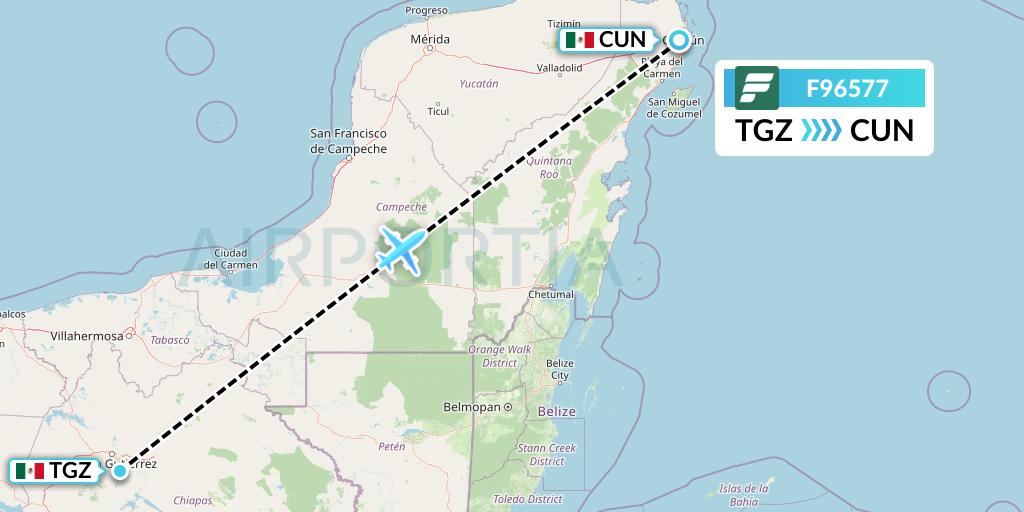 F96577 Frontier Airlines Flight Map: Tuxtla Gutierrez to Cancun
