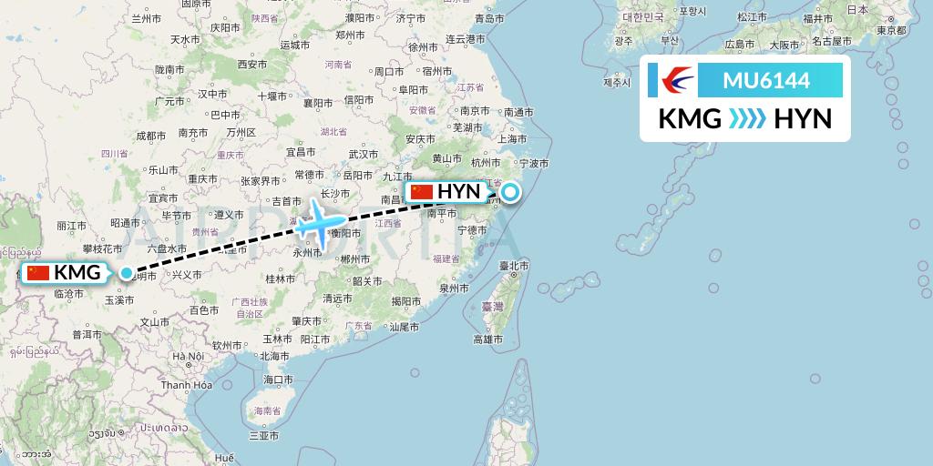 MU6144 China Eastern Airlines Flight Map: Kunming to Huangyan