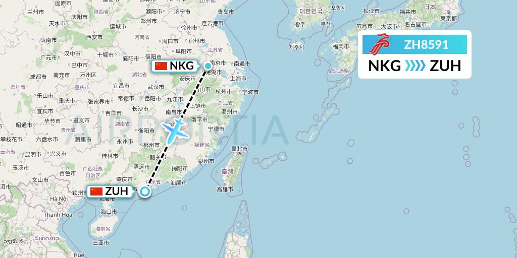 ZH8591 Shenzhen Airlines Flight Map: Nanjing to Zhuhai