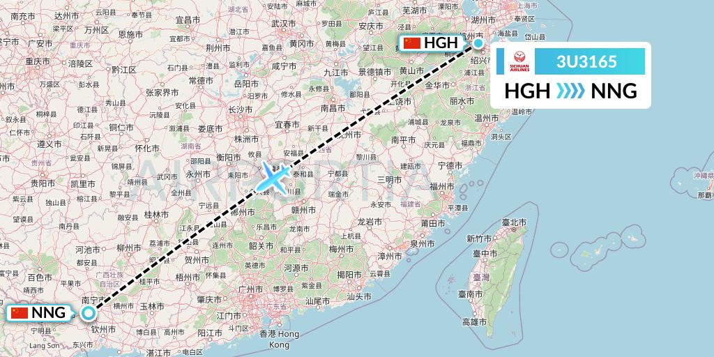 3U3165 Sichuan Airlines Flight Map: Hangzhou to Nanning