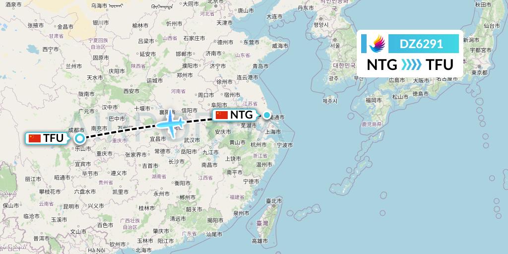 DZ6291 Donghai Airlines Flight Map: Nantong to Chengdu