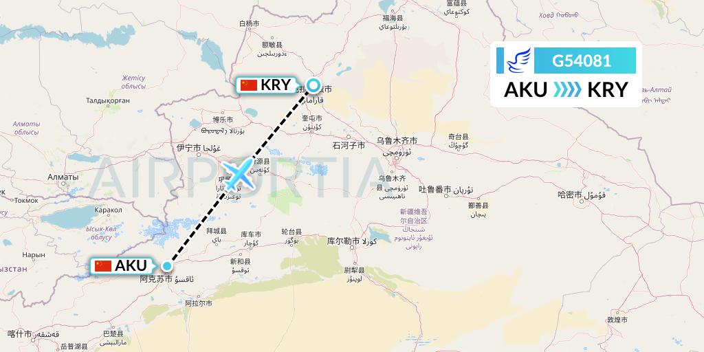 G54081 China Express Airlines Flight Map: Aksu to Karamay