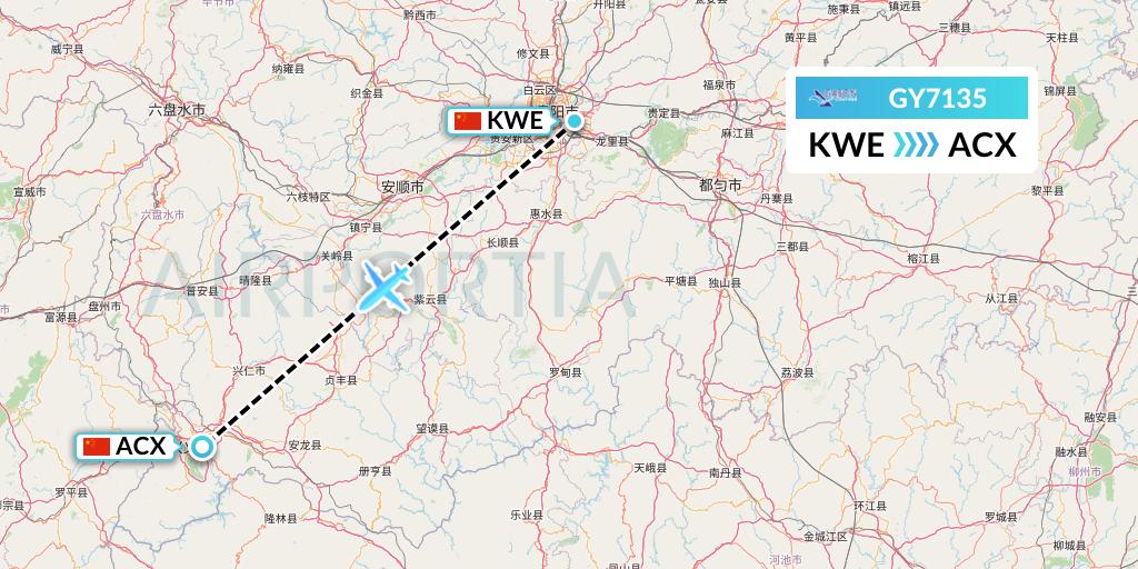 GY7135 Colorful GuiZhou Airlines Flight Map: Guiyang to Xingyi