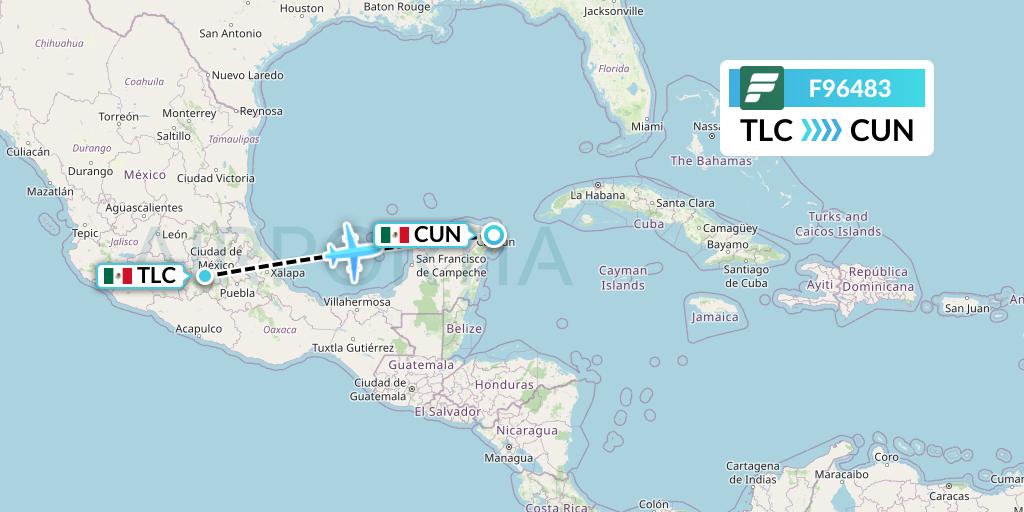 F96483 Frontier Airlines Flight Map: Mexico City to Cancun
