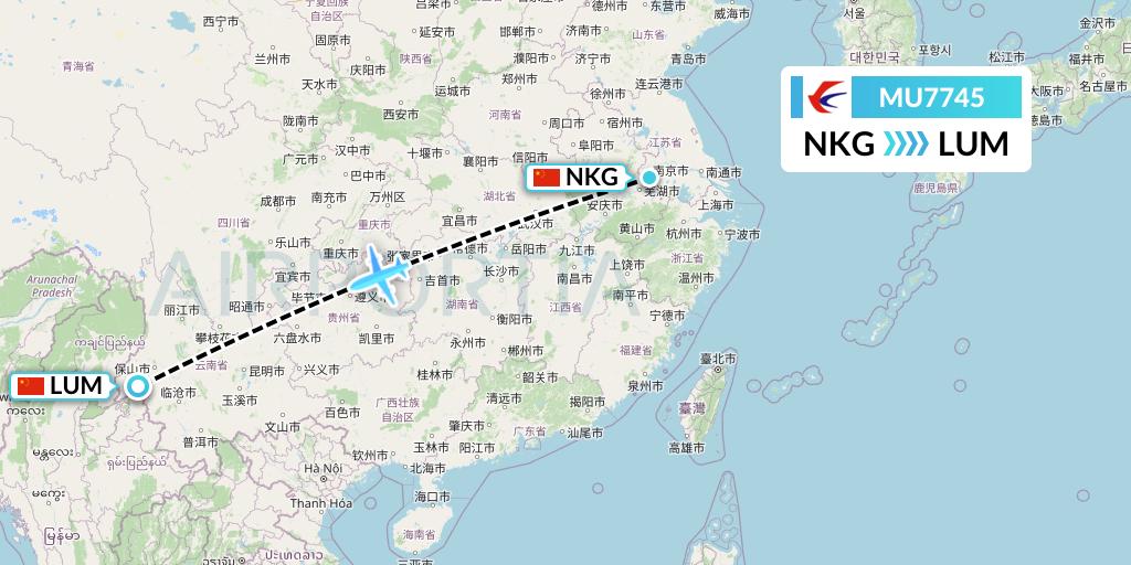 MU7745 China Eastern Airlines Flight Map: Nanjing to Mangshi