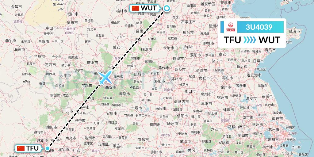 3U4039 Sichuan Airlines Flight Map: Chengdu to Taiyuan