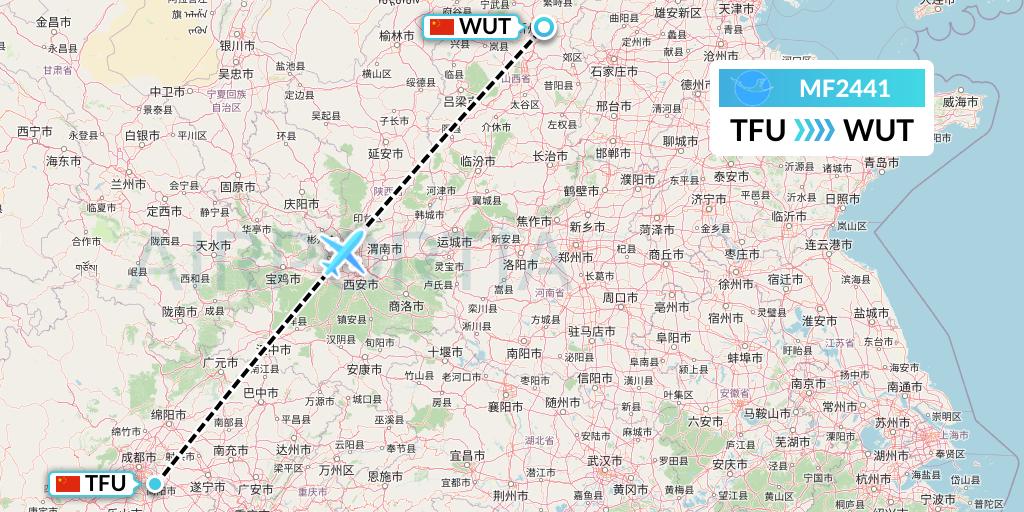 MF2441 Xiamen Airlines Flight Map: Chengdu to Taiyuan