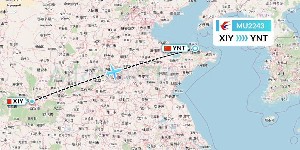 MU2243 China Eastern Airlines Flight Map: Xi'an to Yantai